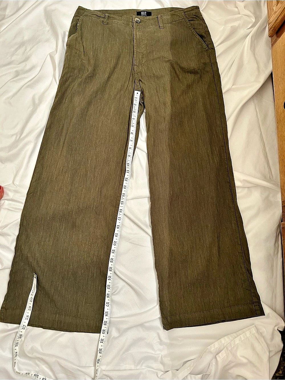 KUT from the Kloth Linen Blend Wide Leg Pants Olive Size 14